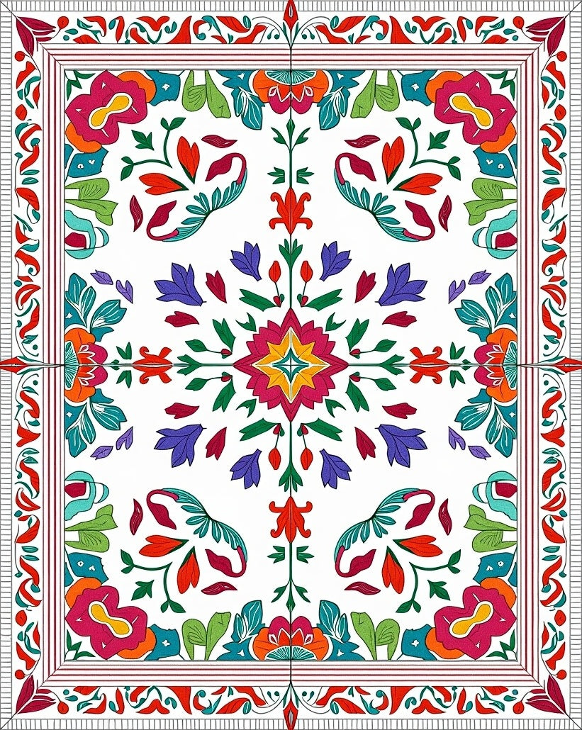 Vibrant Floral Botanical Folk Pattern Rug