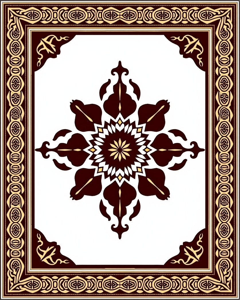 Rich Maroon Gold Floral Frame Rug