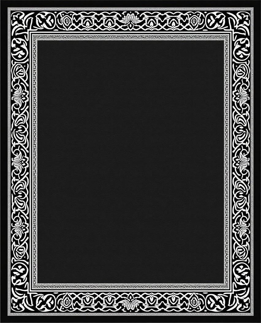 Abstract Black White Interlocking Border Rug