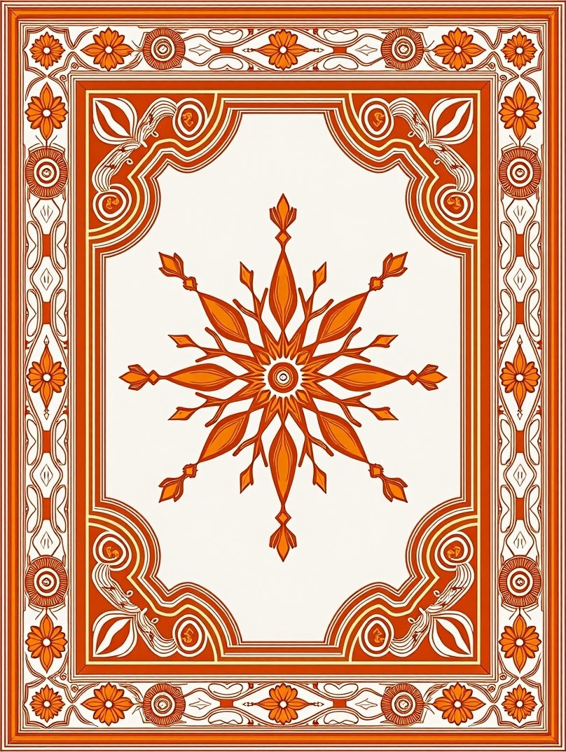 Orange Floral Medallion Scrollwork Rug