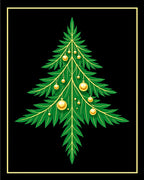 Green Fir Tree Golden Ornaments Rug