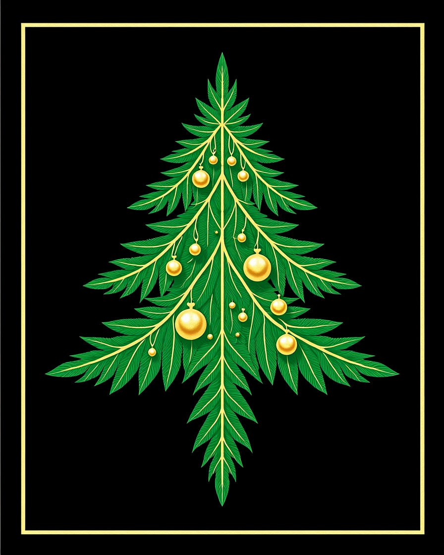 Green Fir Tree Golden Ornaments Rug