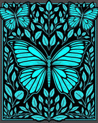 Cyan Butterfly Leaf Patterned Rug