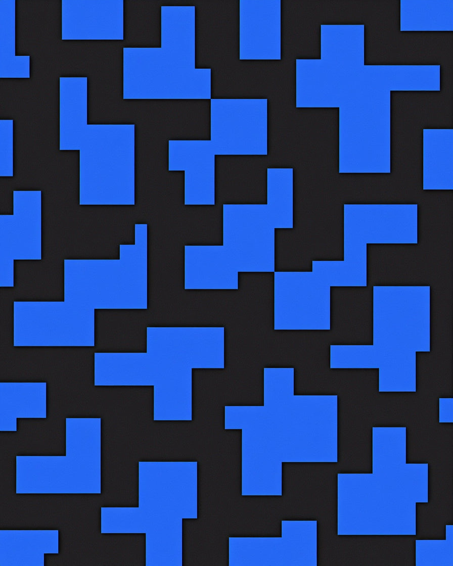 Abstract Blue Black Geometric Pattern Rug