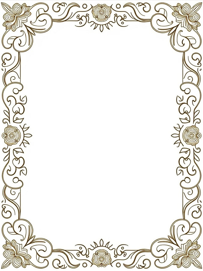 Ornate Golden Floral Swirl Border Rug