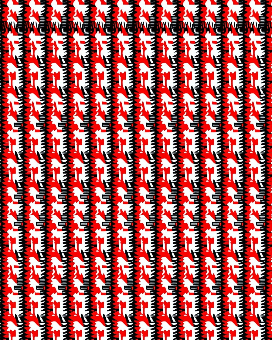Abstract Geometric Red White Pattern Rug