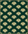 Elegant Fan Patterned Dark Teal Rug