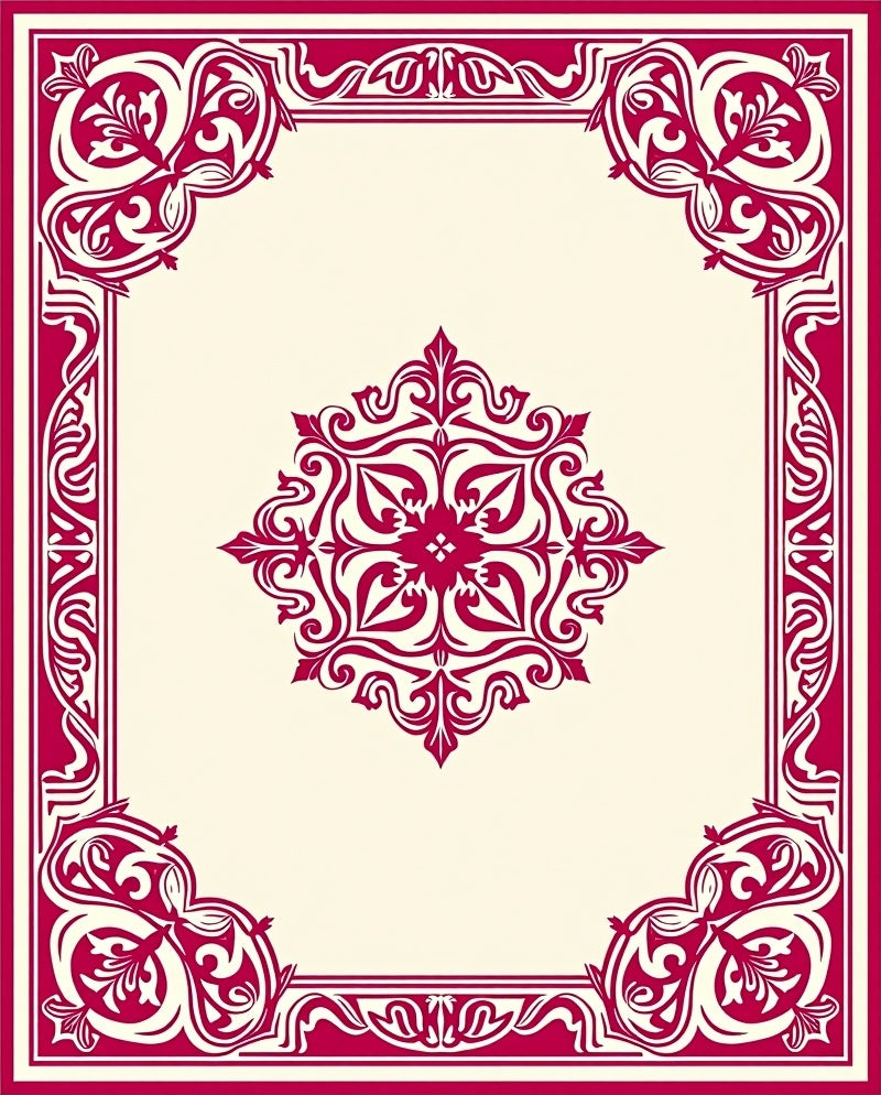 Ornate Floral Crimson Geometric Pattern Rug