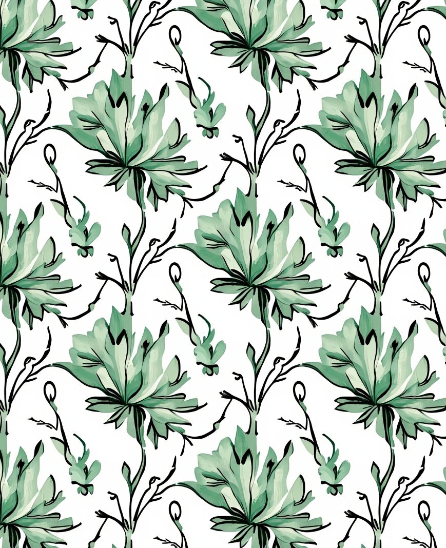 Green Watercolor Floral Pattern Rug