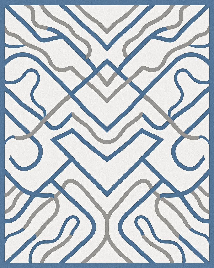 Abstract Blue Gray Interlocking Lines Rug
