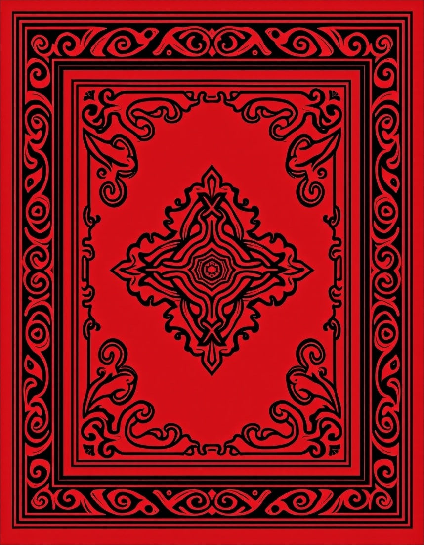 Intricate Red Black Ornamental Pattern Rug