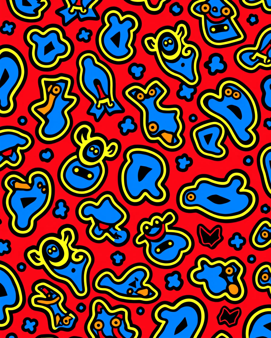 Bold Abstract Blue Yellow Creatures Rug