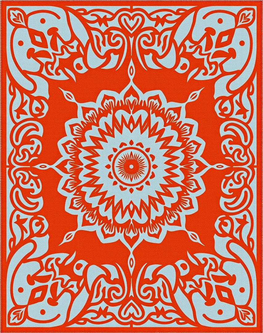 Orange Mandala Folk Art Pattern Rug