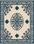 Classic Blue Floral Border Medallion Design Rug