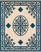 Classic Blue Floral Border Medallion Design Rug