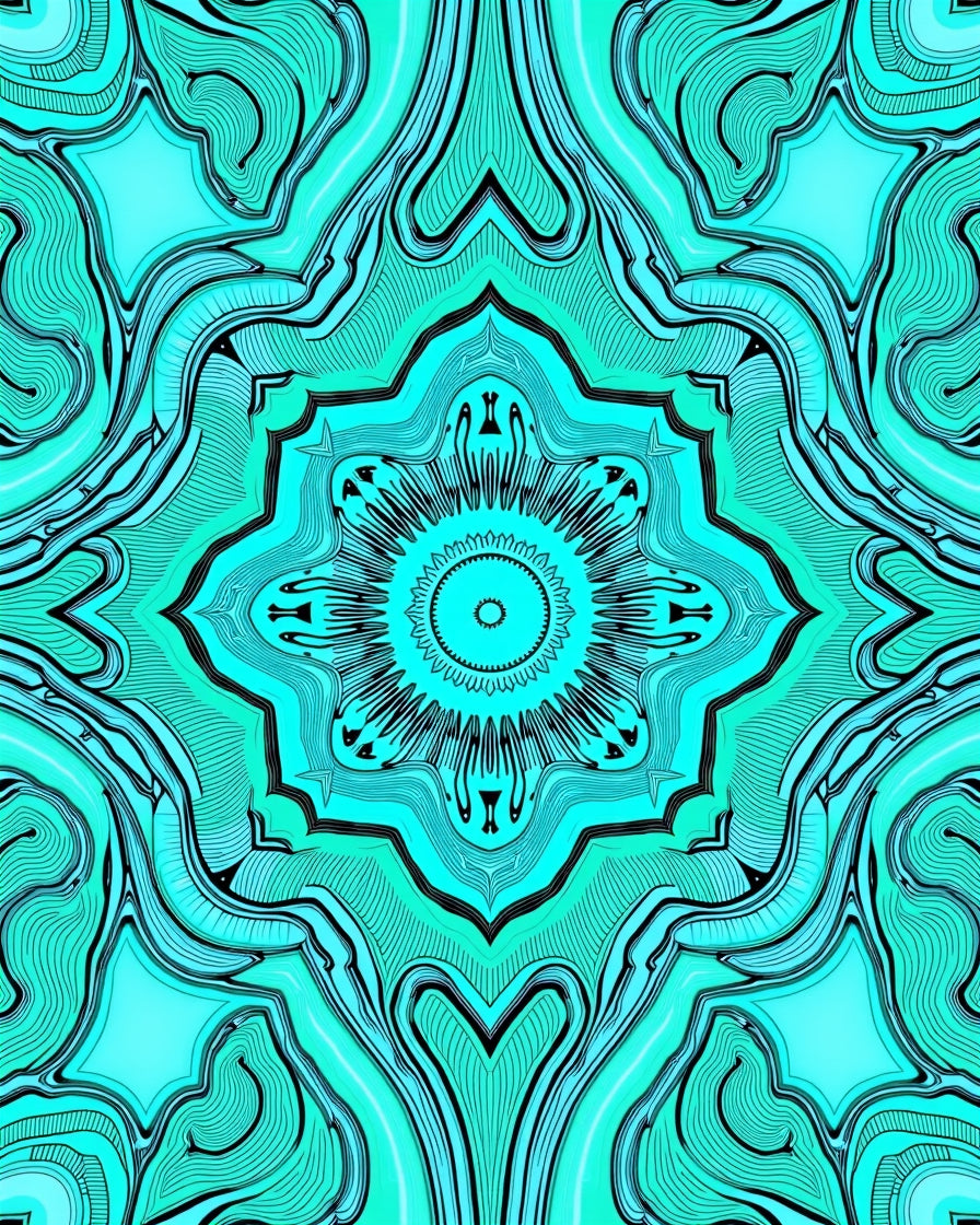 Mandala Style Swirling Aqua Pattern Rug