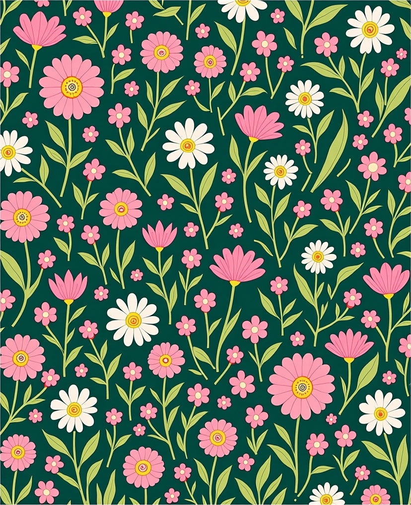 Pink White Wildflower Pattern Rug