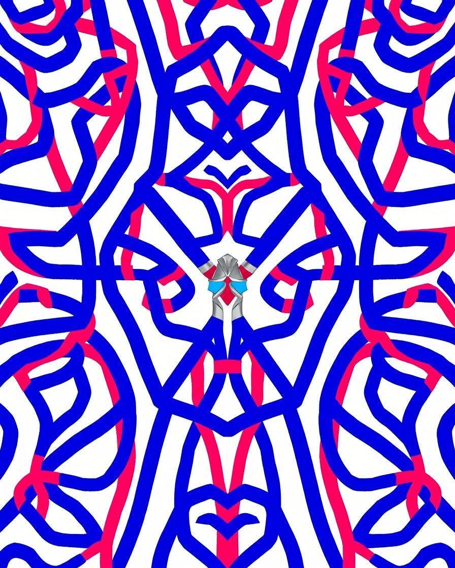 Abstract Interlocking Blue Red Lines Rug