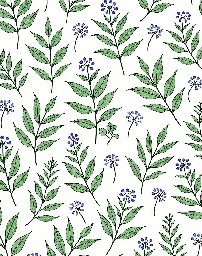 Botanical Stem And Flower Pattern Rug