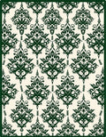 Deep Green Damask Pattern Design Rug