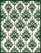 Deep Green Damask Pattern Design Rug