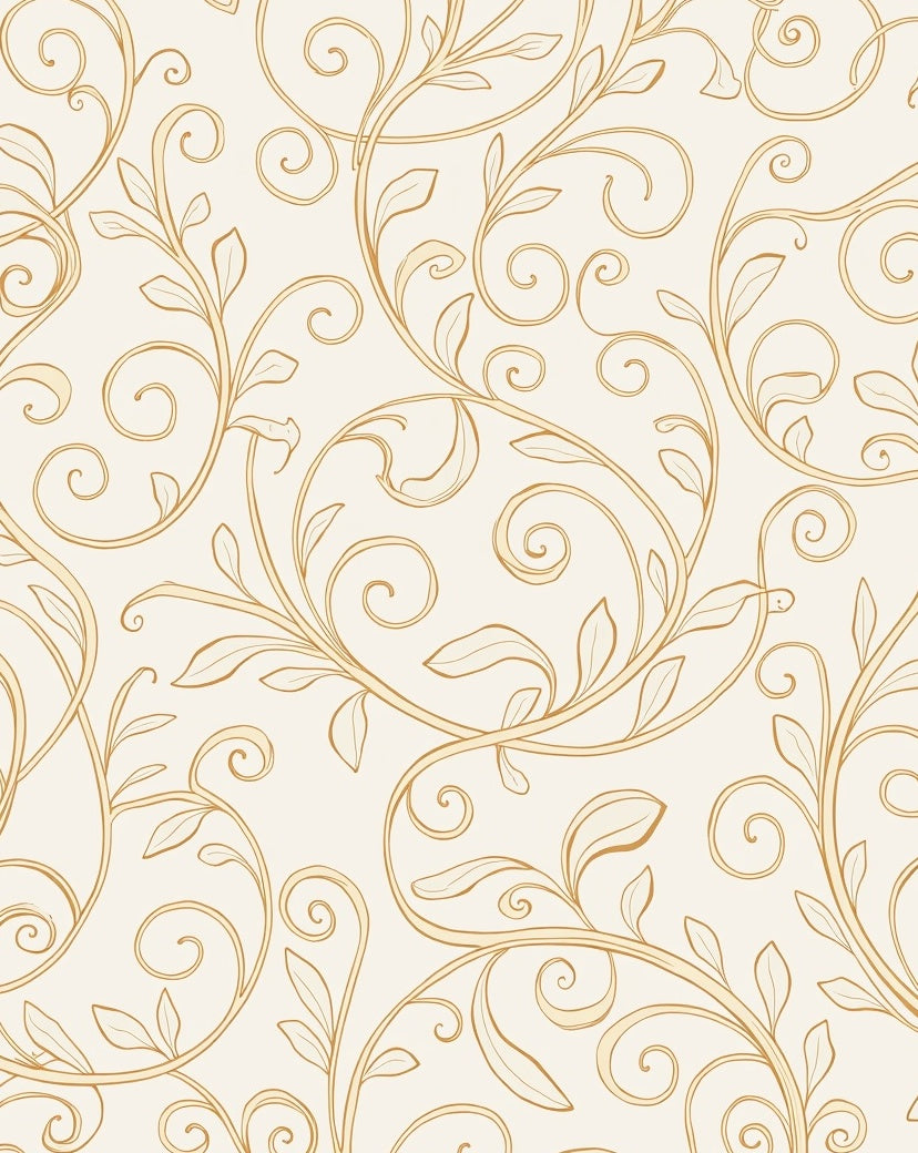 Elegant Gold Swirl Leaf Pattern Rug