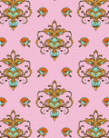 Pink Ornate Floral Gold Turquoise Pattern Rug