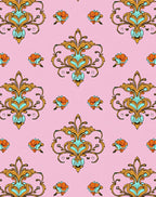Pink Ornate Floral Gold Turquoise Pattern Rug