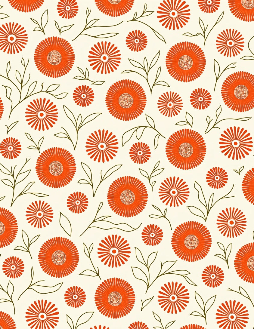 Orange Daisy Pattern with Green Stems Rug