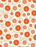 Orange Daisy Pattern with Green Stems Rug