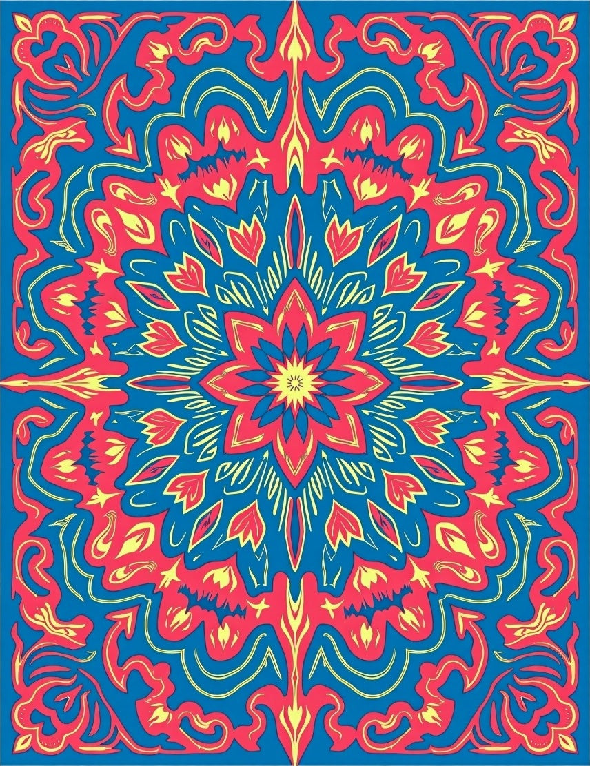 Vibrant Floral Mandala Inspired Pattern Rug