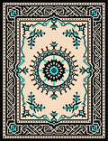 Black Teal Cream Geometric Medallion Rug