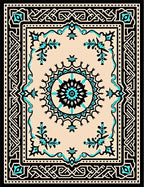 Black Teal Cream Geometric Medallion Rug