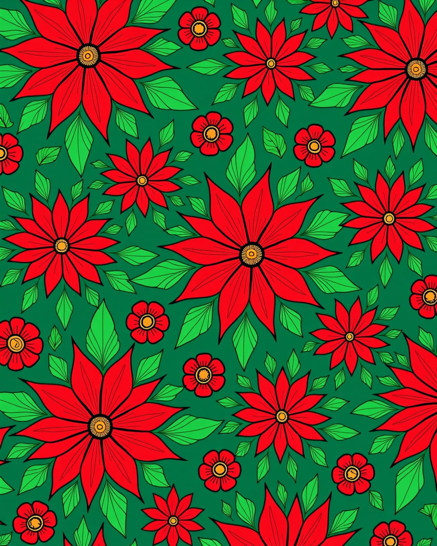 Bold Red Floral Foliage Rug