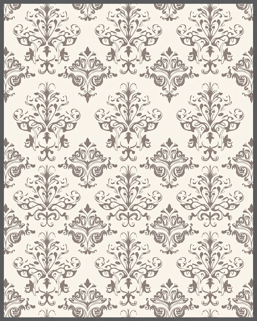 Classic Beige Damask Patterned Rug