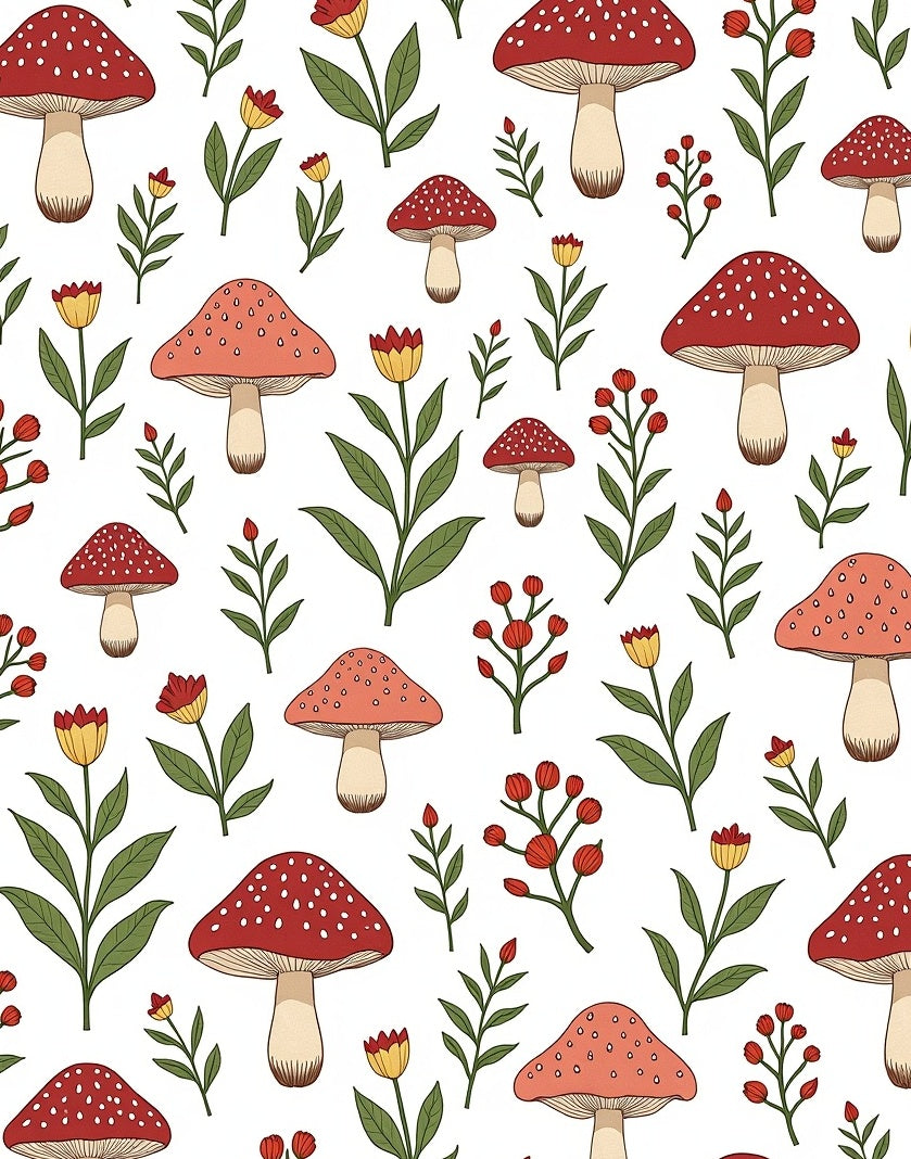 Whimsical Mushroom And Floral Pattern Rug