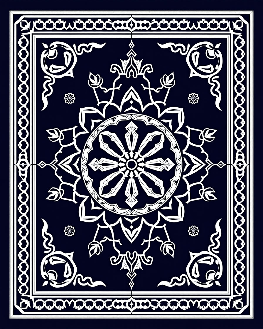 Intricate Floral Medallion Dark Blue Revival Rug