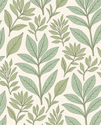 Botanical Leaf Pattern in Green and Cream Rug