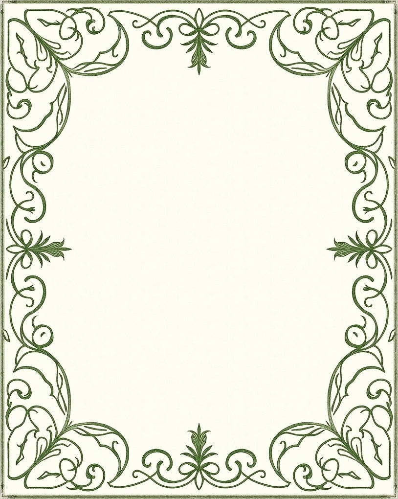 Classic Green Filigree Scroll Border Rug
