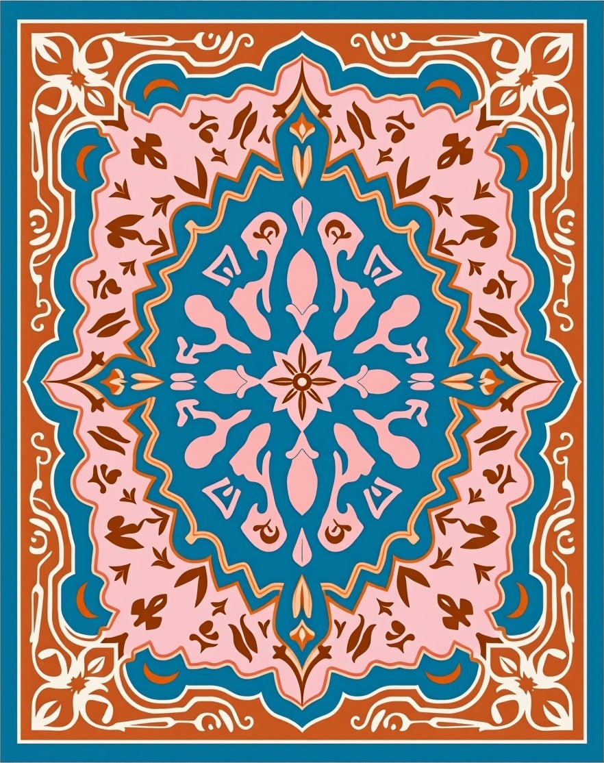 Ornate Geometric Floral Design Rug