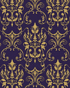 Gold Damask Pattern on Deep Purple Rug