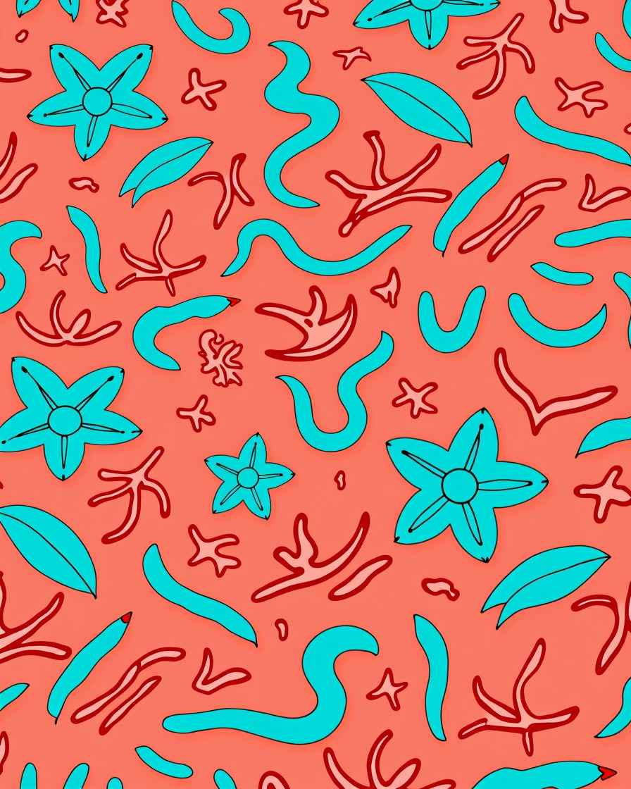 Coral Sea Life Doodle Pattern Rug