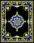Bold Blue Gold Floral Frame Rug