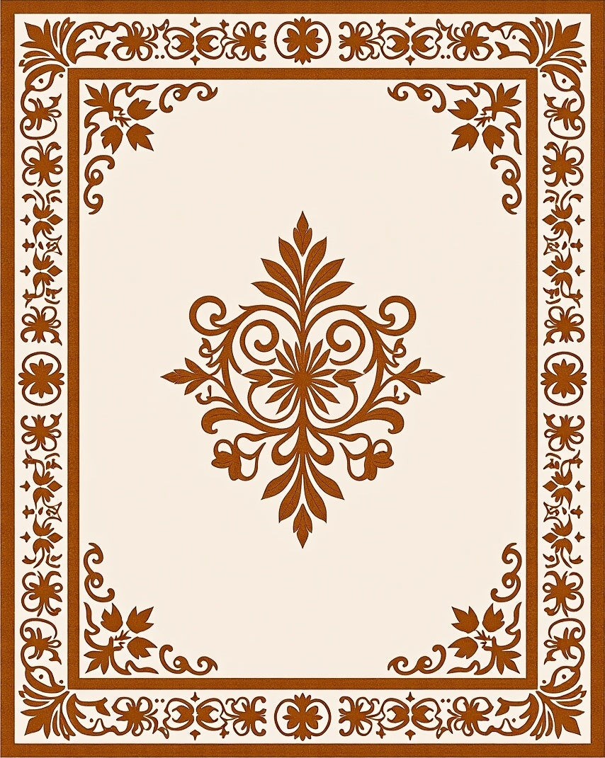 Ornate Floral Scrollwork Pattern Accent Rug
