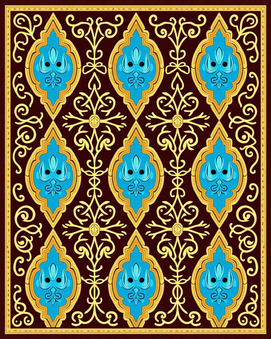Vintage Blue Yellow Floral Pattern Rug