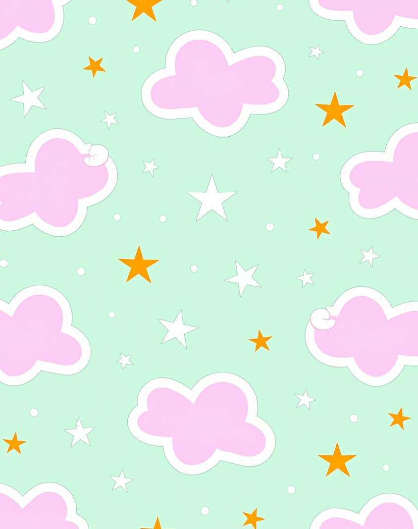 Pink Clouds And 3 Color Stars Rug