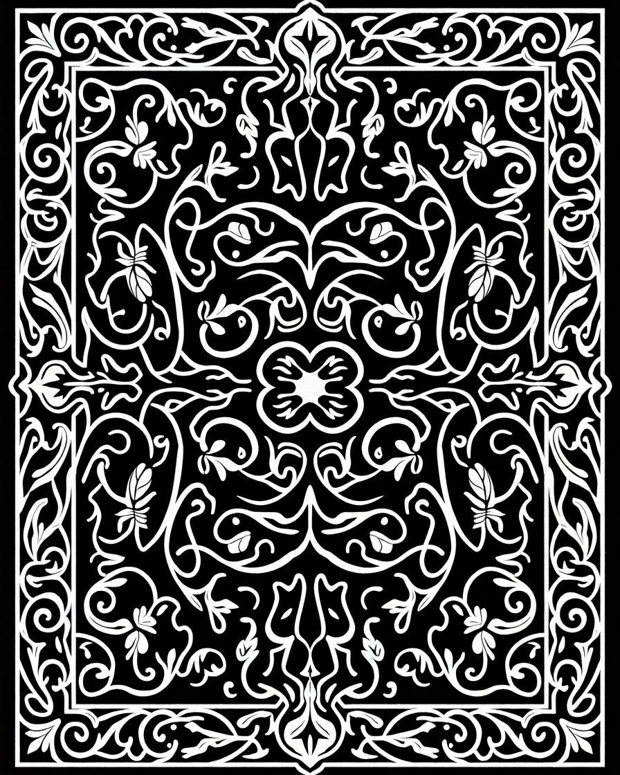 Exotic Black White Floral Swirls Rug
