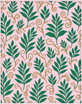 Green Leafy Vines Pink Pattern Rug