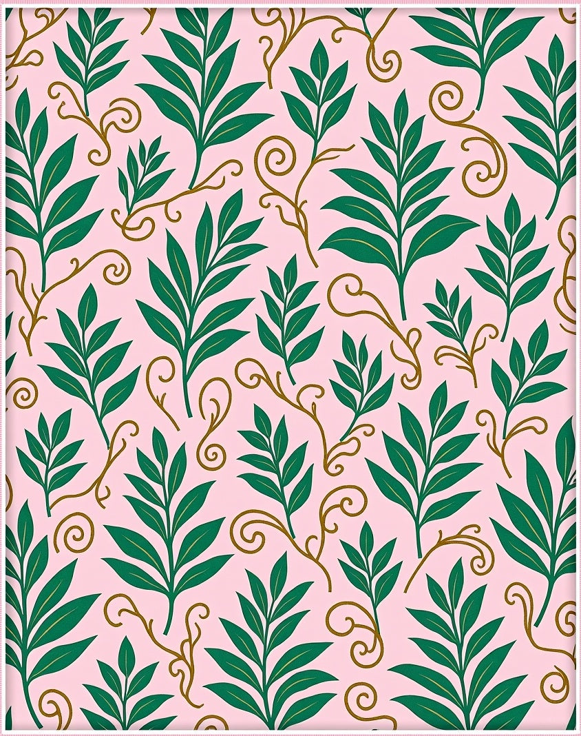 Green Leafy Vines Pink Pattern Rug