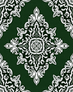 Intricate White Floral Emerald Pattern Rug